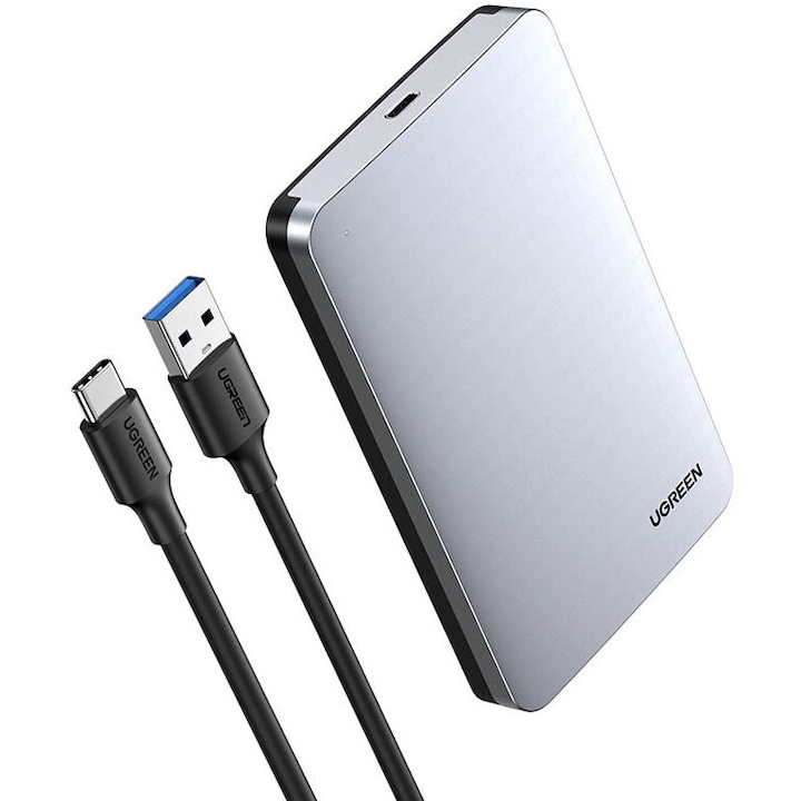 Кутия за външен диск Ugreen CM300, 2.5", SATA 3.0, 6Gbps, сив, с USB към USB-C кабел, 0.5m