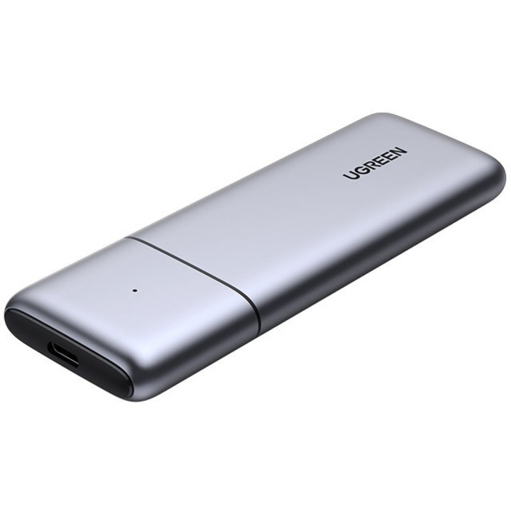 Кутия за диск Ugreen CM389, M.2 NVMe, M.2 SATA, SSD, USB 3.2 Gen 2, 10Gbps, сив, с кабел USB към USB-C, 0.5m, с USB-C към USB-C кабел, 0.5m