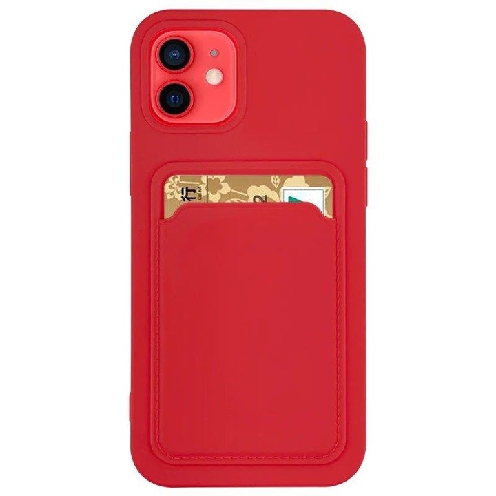 Калъф Silicone Card Holder, за Samsung Galaxy S21 Ultra 5G, червен
