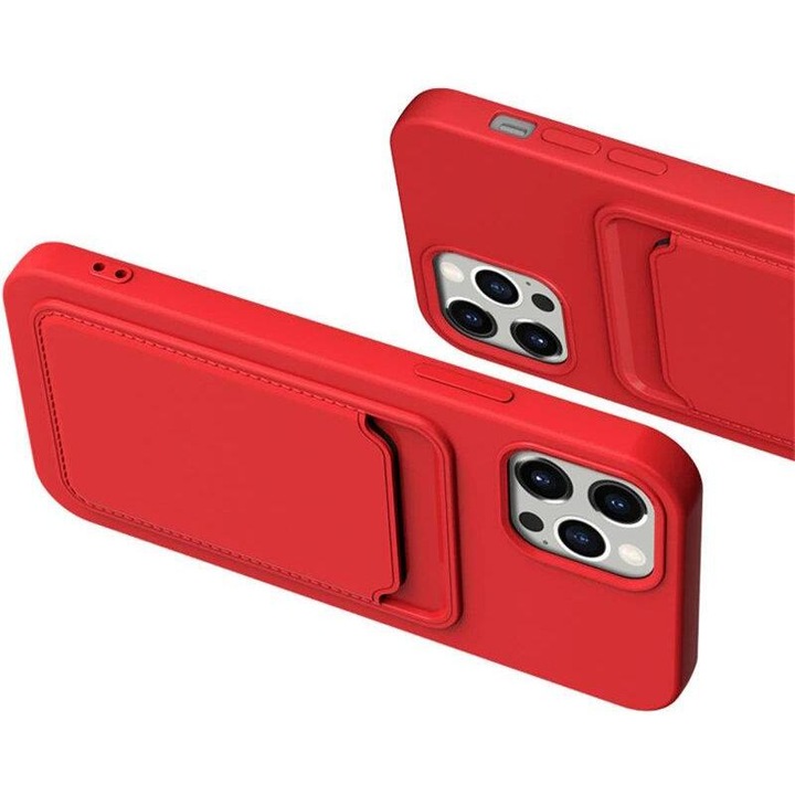Калъф Silicone Card Holder, за Samsung Galaxy A51 5G / Galaxy A51, червен