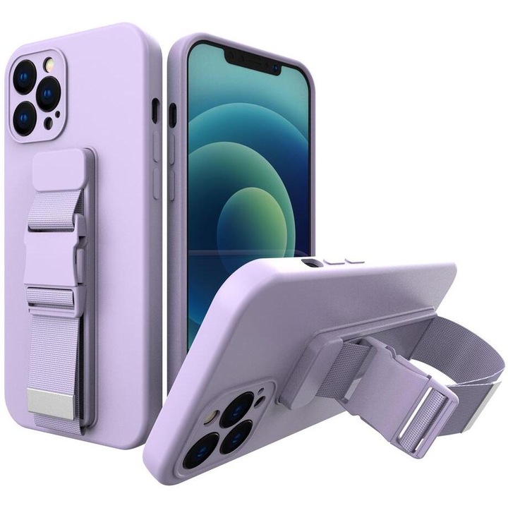 Калъф Rope Case Gel, с връзка, с възглавница, за iPhone 13 Mini, лилав