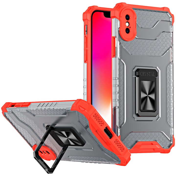 Калъф Crystal Ring Case Kickstand, със стойка, за iPhone XS Max, червен