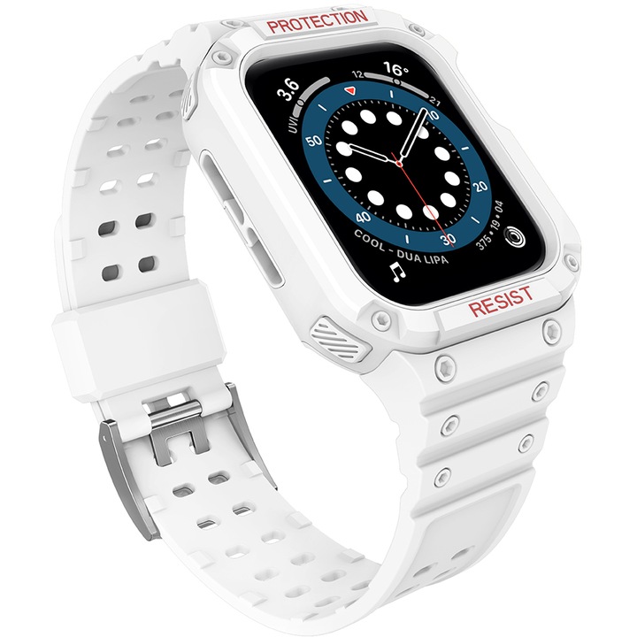 Каишка Protect Strap Band за Apple Watch 7 / SE (45/44 / 42 mm), с калъф, бял