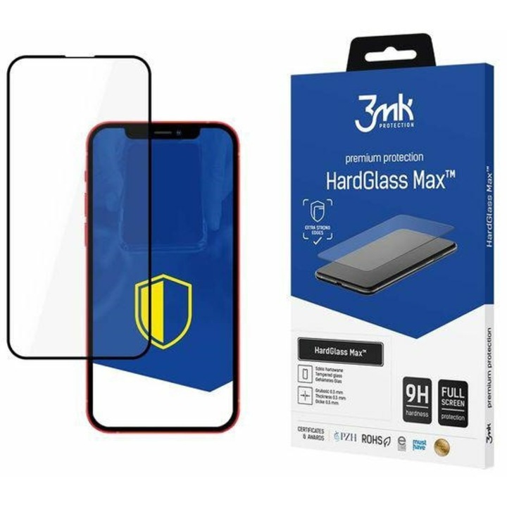 Протектор 3MK HardGlass Max за Apple iPhone 13/13 Pro, черен