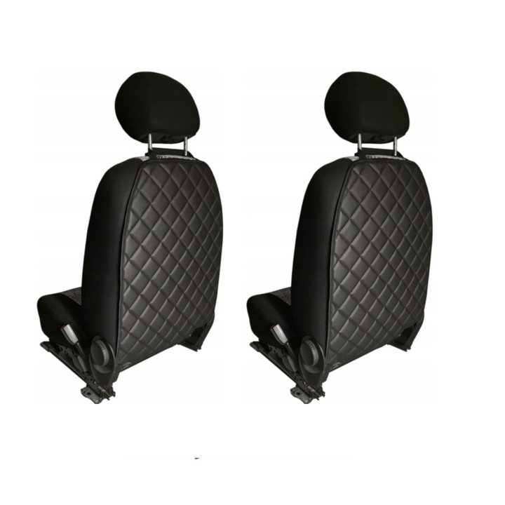 Set 2 protectii auto matlasate, din piele ecologica, pentru spatarul scaunului din fata, lavabile, impermeabile, negre, Metru Patrat