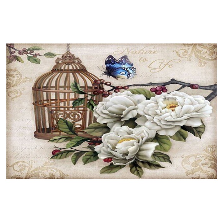 Set creativ goblen cu diamante rotunde, DIY 5D, Model Nature is Life, 30 x 40cm, Multicolor