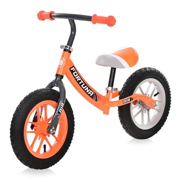 Bicicleta de echilibru, Lorelli, Fortuna Air, 2-5 Ani, 12 inch, anvelope cu camera, jante cu leduri, Grey & Orange