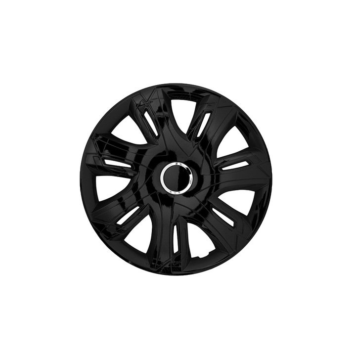 Set 4 Capace Roti 15" NRM Supernova, Negru Lacuit, ABS rezistent, montare presare-fixare, universale pentru Audi, BMW, VW, Opel, Renault