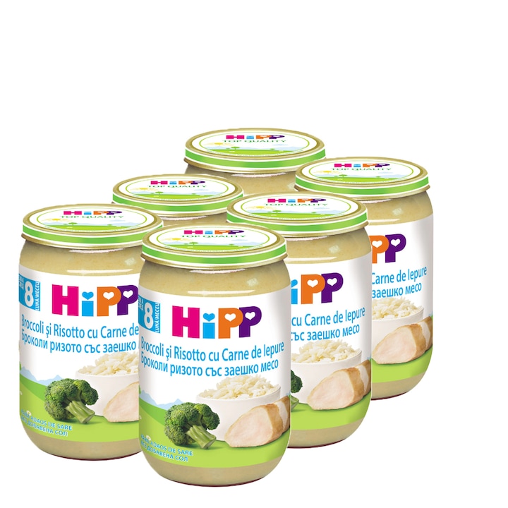 Pachet Meniu Hipp, Iepure cu broccoli si orez, 220gr, de la 8 luni, 6 buc