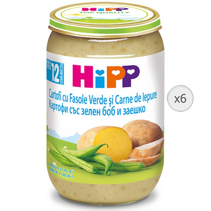 Pachet Meniu HIPP, Iepure cu cartofi si fasole verde, 220gr, de la 1 an, 6 buc