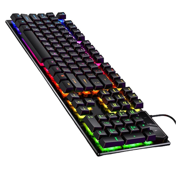 Tastatura mecanica pentru jocuri cu rezistenta la apa, 104 taste, iluminare RGB, neagra
