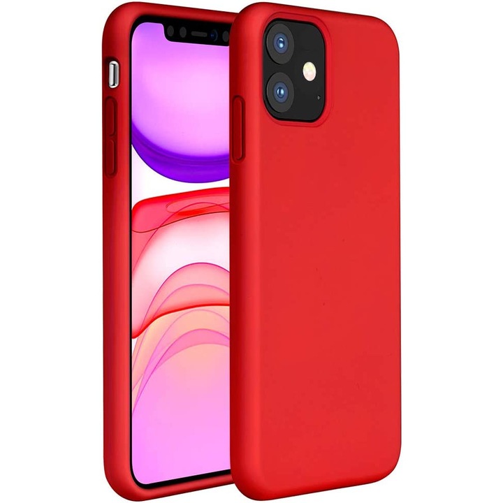 Husa din silicon cu microfibra pe interior, compatibila cu iPhone 12 / 12 Pro / Rosu