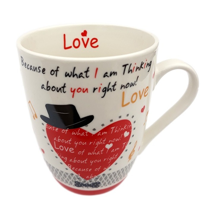 Cana din ceramica cu inima si mesaj de iubire in limba engleza, M4, 8x11 cm