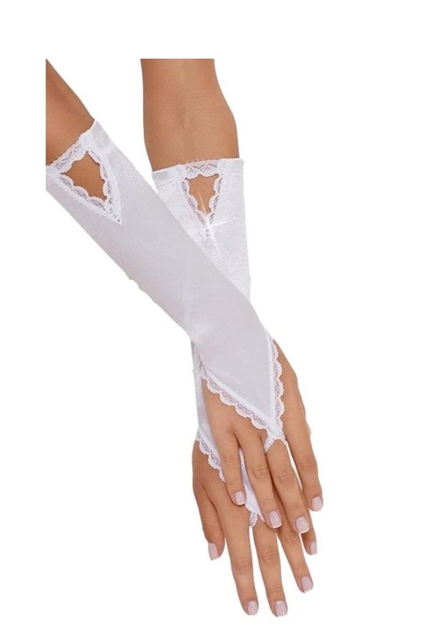 Ръкавици, Softline, дълги, с един пръст, бял сатен, SL