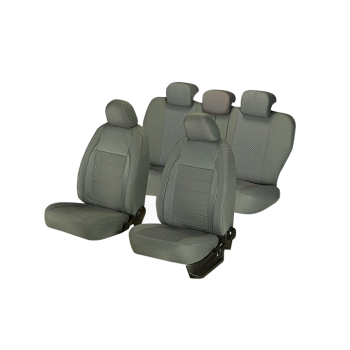 Комплект калъфи за автомобилни седалки, Elegance Edition V2, текстил и вложки от екологична кожа, 11 части, сиви