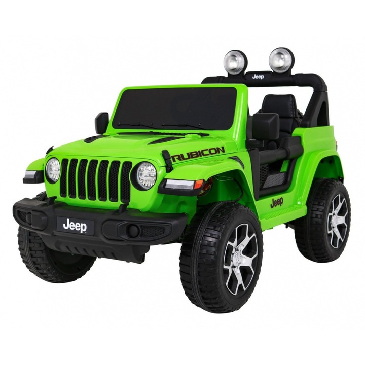 Masinuta electrica Jeep Wrangler Rubicon, off road, 12V, 2 scaune, roti spuma EVA, lumini, MP3, 126x70x80cm