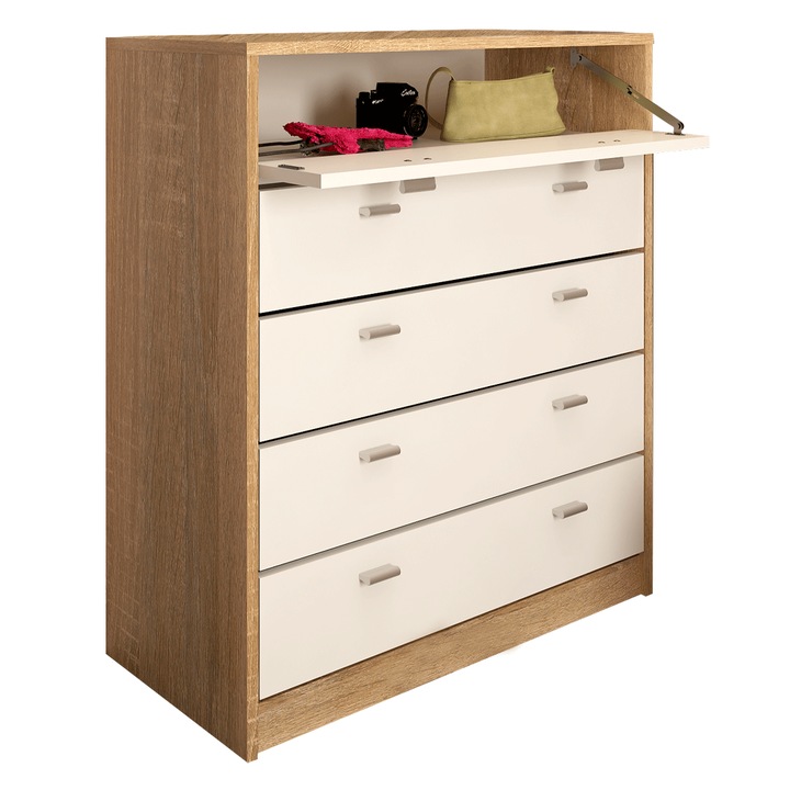 Pantofar cu cinci randuri, alb/stejar sonoma, usi rabatabile,85x74x35, Bortis Impex