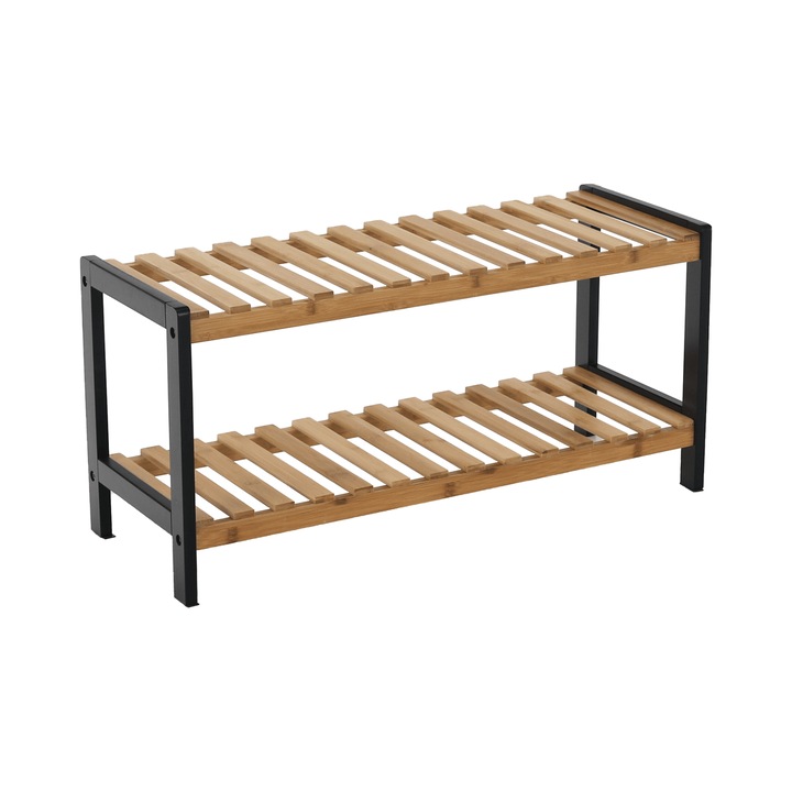 Поставка за обувки Kontre естествен бамбук мдф черен 70x26x33.5 см