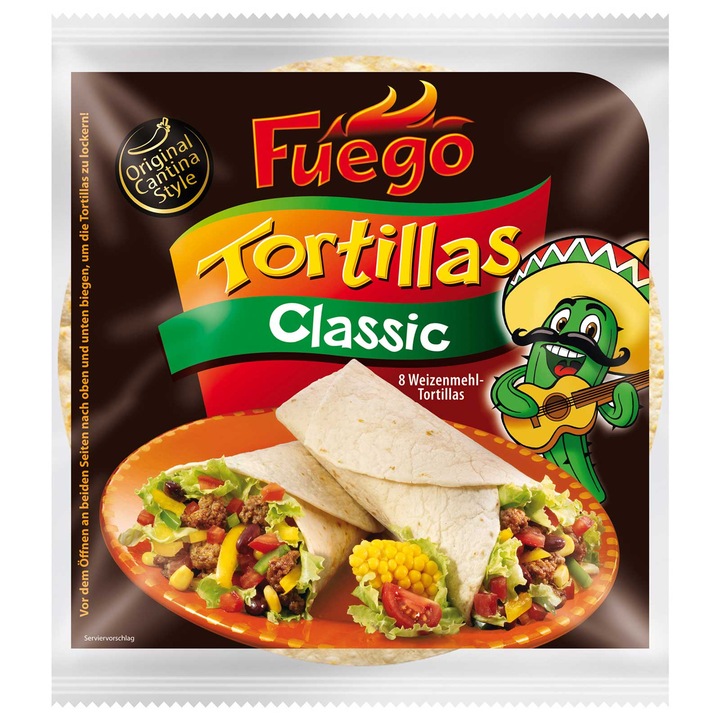 Tortillas clasic 20cm, 8 tortillas cu faina din grau, Fuego, 320g