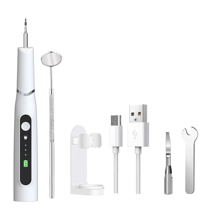 Irigator bucal electric ultrasonic pentru igiena orala si indepartare tartru, alb