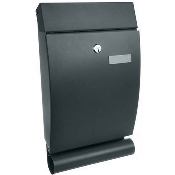 Пощенска кутия idealStore XmailBox, изработена от поцинкована стомана, включва инсталационен комплект, прозорец с козирка, покрит капак, сив цвят