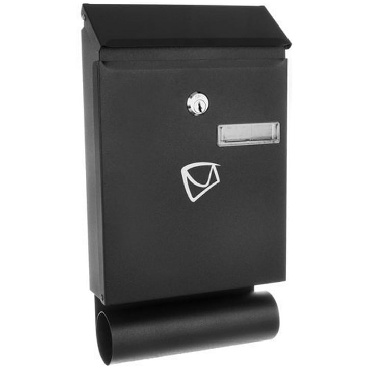 Horganyzott acélból készült idealStore XmailBox postaláda, telepítőkészlettel, ablakkal, fedett fedéllel, fekete színű