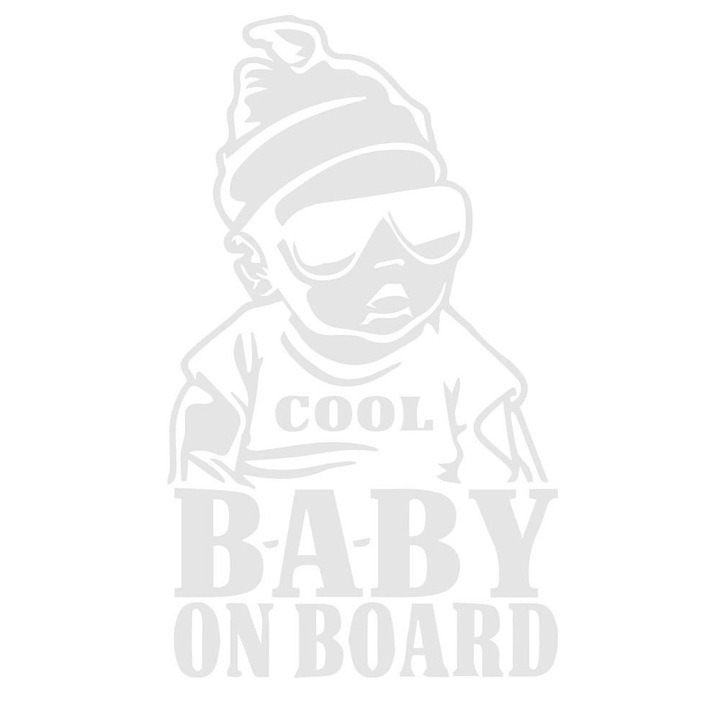 Autó dekoratív matrica Baby On Board Cool 20 x 12 cm Model 26 White