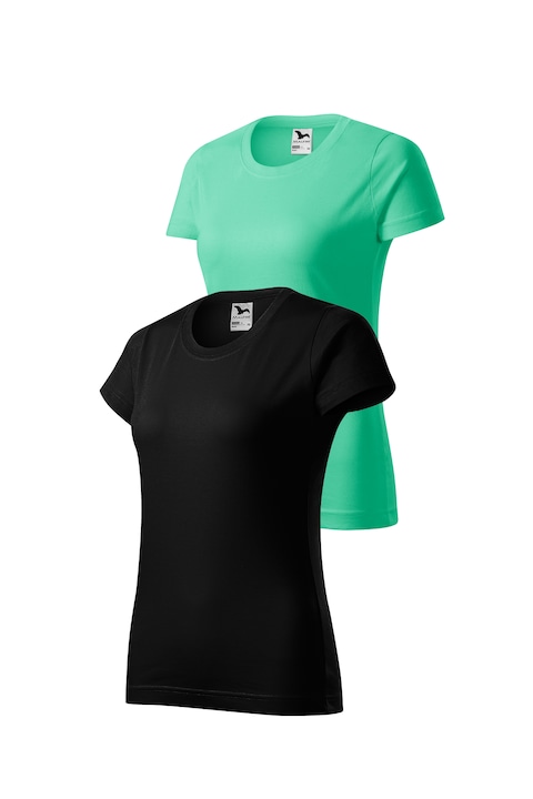 Set 2 tricouri de dama, Malfini, Bassic New, mix 4, Negru/Verde menta