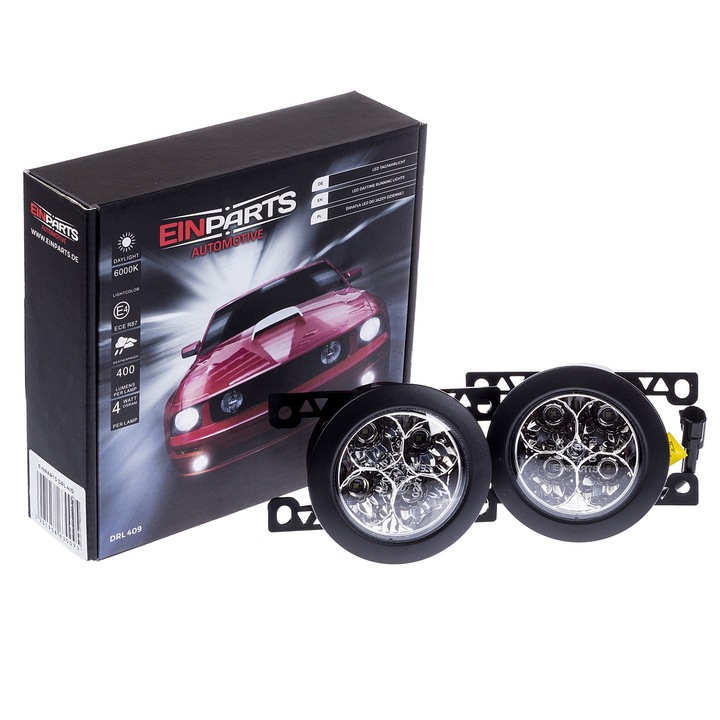 Set 2 Lumini de zi pentru far, Einparts, LED, 2 x 4 W, Lumina alb-rece