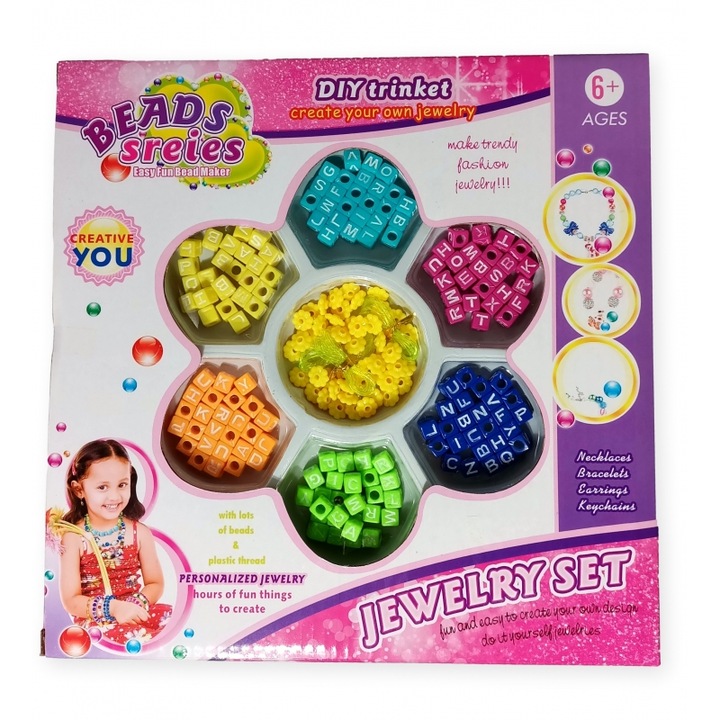 Set de creatie accesorii pentru fetite cu margele inscriptionate cu litere, Avaleea