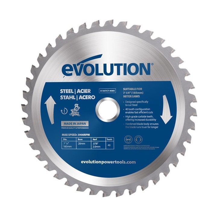 Disc circular pentru taiat otel Evolution M185TCT-40MS 185x20 mm,40 T