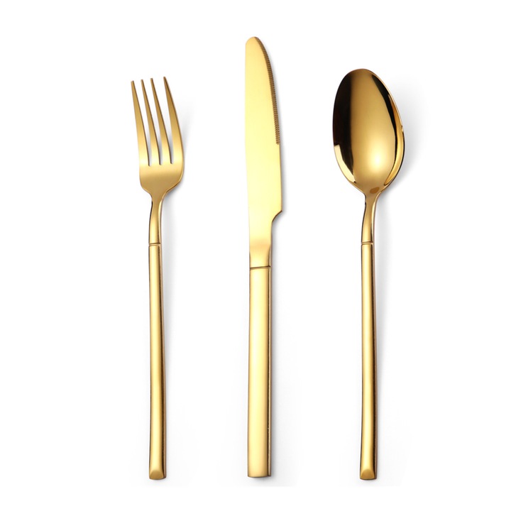 Комплект прибора TRENDY'S, Неръждаема стомана, За 4 човека, 12 бр, Златист