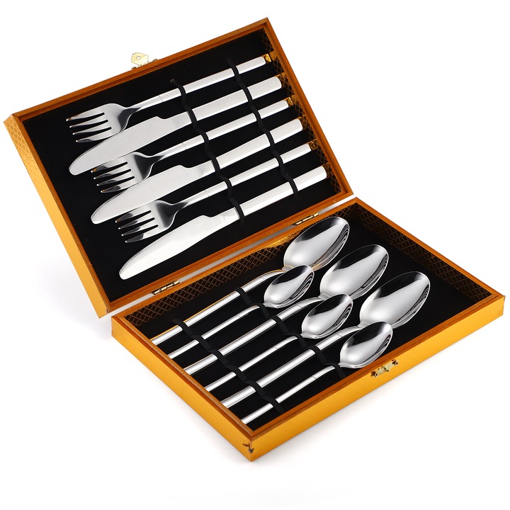 Комплект прибори за хранене от неръждаема стомана TRENDY'S, 12 броя, Хром