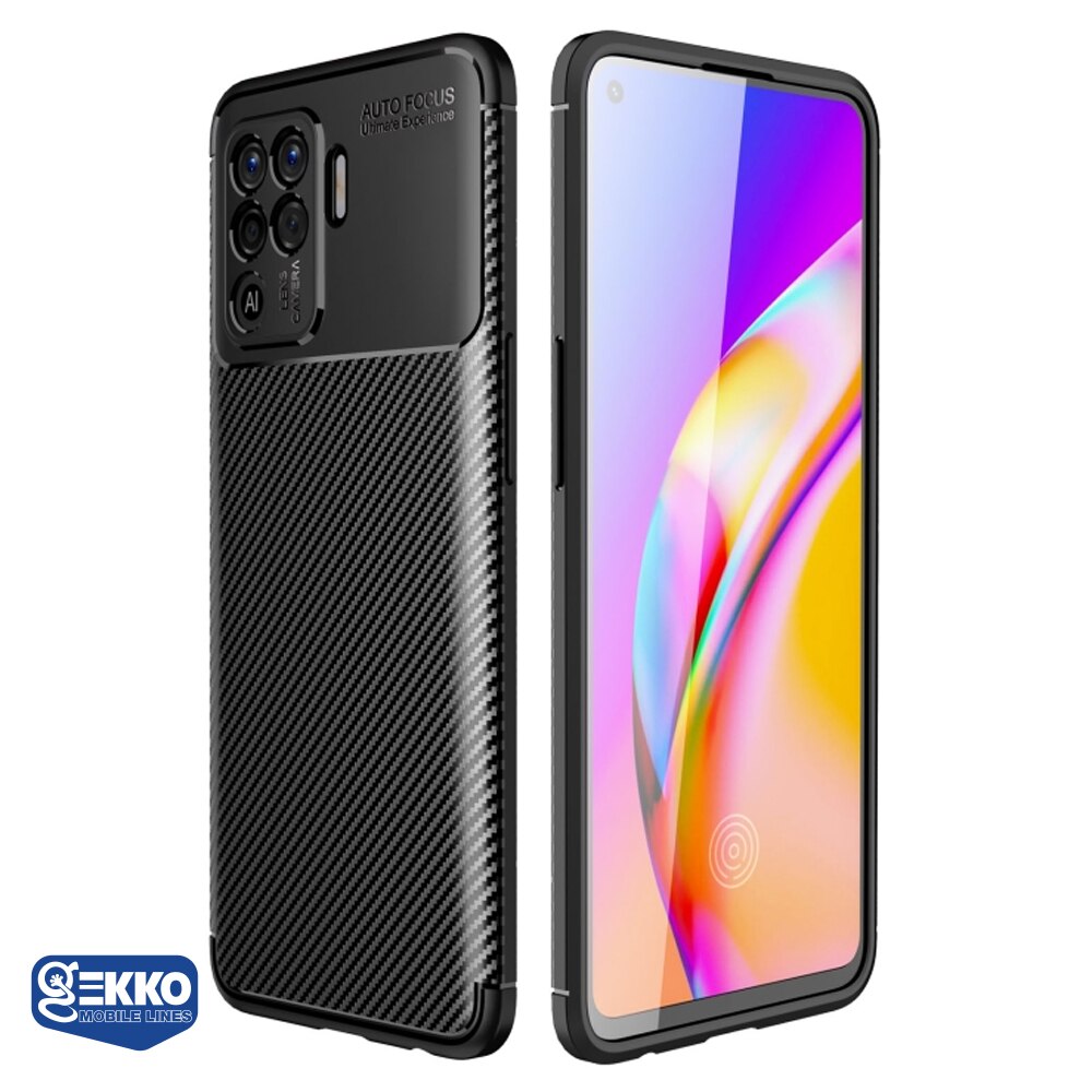 Калъф за Oppo Reno 5F, силиконов анти-шок, карбон дизайн, черен - eMAG.bg