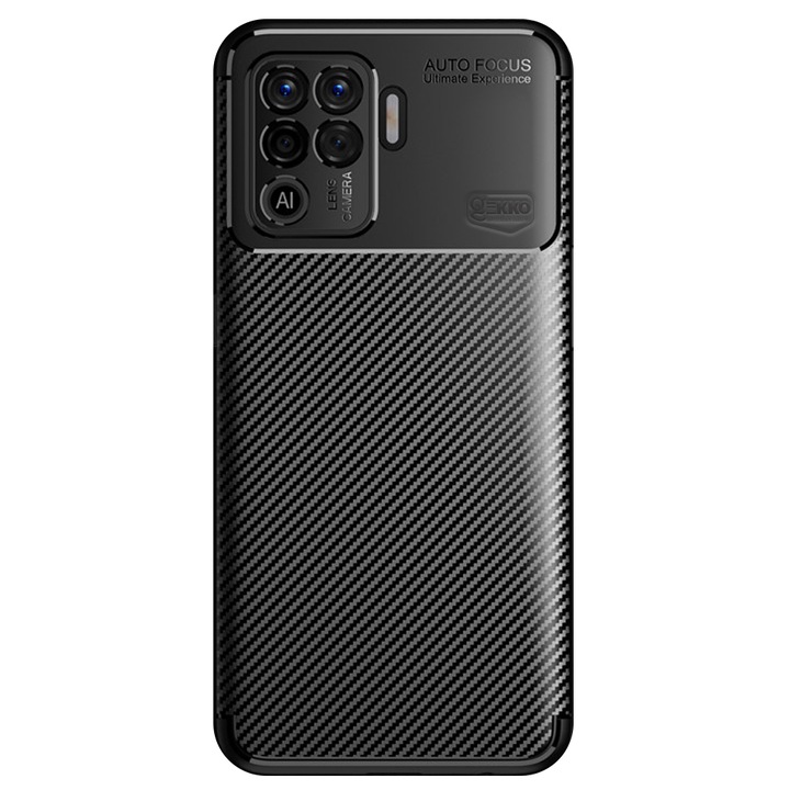 Калъф за Oppo F19 Pro, противоударен силикон, дизайн от въглеродни влакна, черен