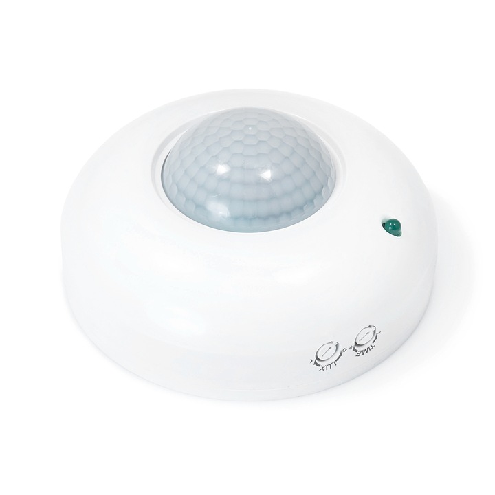 Detector de miscare PIR montat la suprafata, LVT, Plastic, 360°, 115 mm, Alb