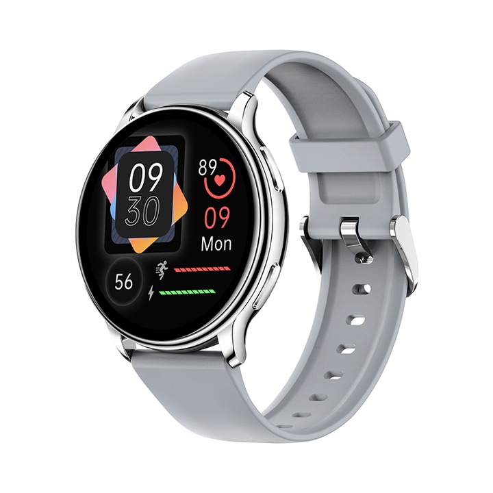 Смарт часовник NUBI KM10, Bluetooth разговор, Пулс, Калории, IPS Дисплей, Дистанционна камера, Дистанционна музика, Нотификации, Ултратънък, Сив