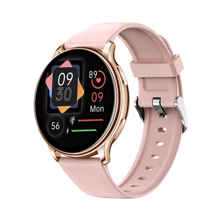 Смарт часовник NUBI KM10, Bluetooth разговор, Пулс, Калории, IPS Дисплей, Дистанционна камера, Дистанционна музика, Нотификации, Ултратънък, Розов