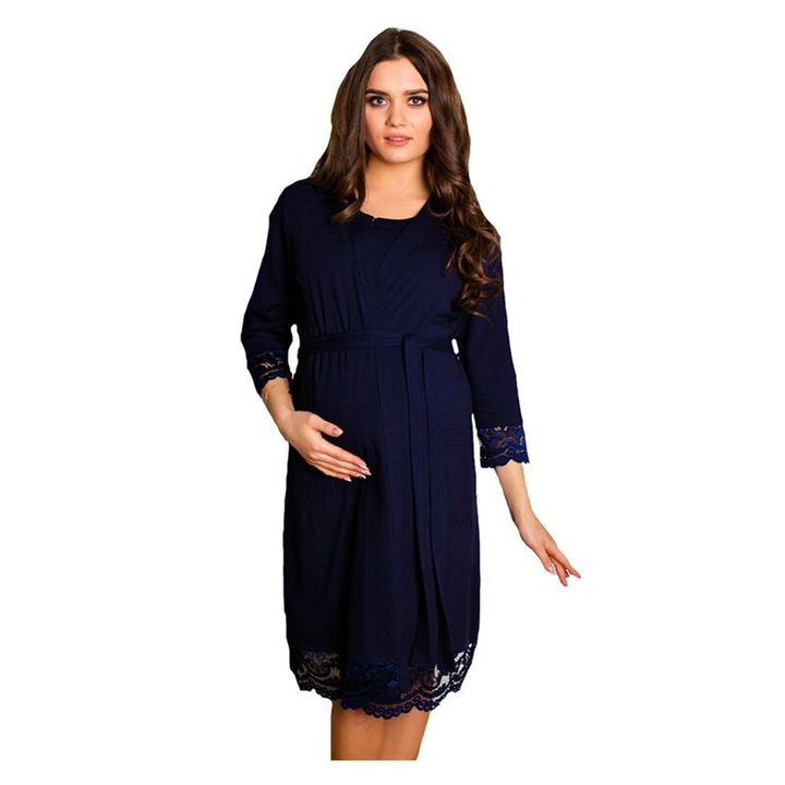 Halat femei, bumbac, Grace, maneca 3/4, bleumarindwqf, Bleumarin, L