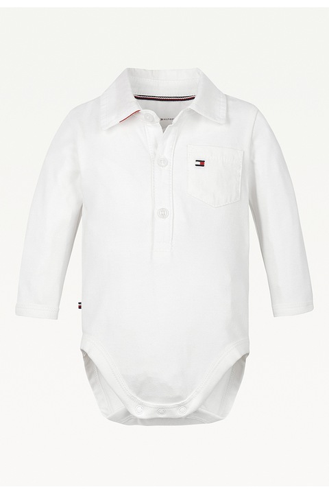 Tommy Hilfiger, Боди с органичен памук с джоб на гърдите, Бял, 68 CM