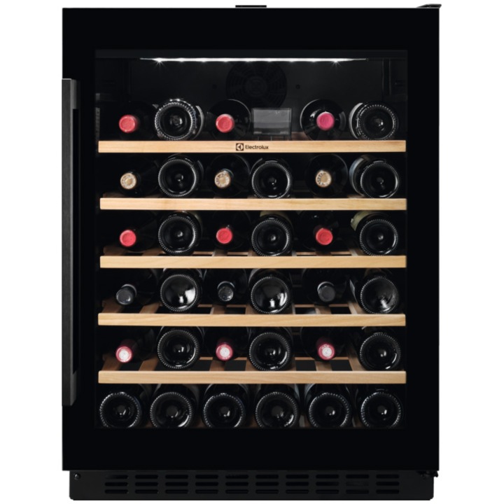 Racitor de vinuri Electrolux EWUS052B5B, 52 sticle, Rafturi lemn, Control electronic, Clasa G, H 82 cm, Negru