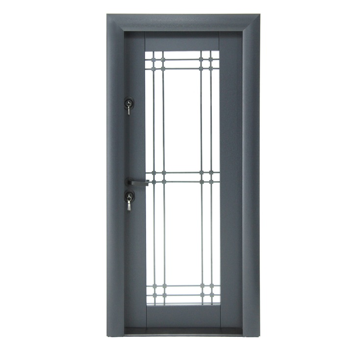 Usa metalica cu MDF Arhitect 479 pentru exteror, cu geam, deschidere stanga, gri antracit, 201x88 cm