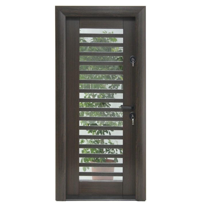 Usa metalica cu MDF Arhitect 482 pentru exteror, cu geam, deschidere stanga, wenge, 201x88 cm
