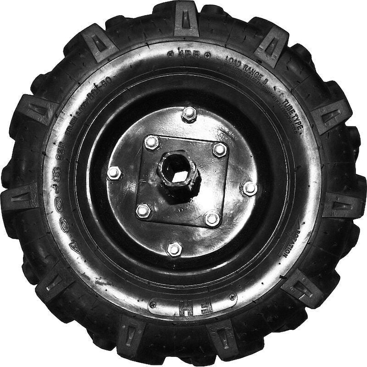 Set roti cauciuc mari 5.00-12 pentru motocultor, profil ax hexagonal de 3,2 cm