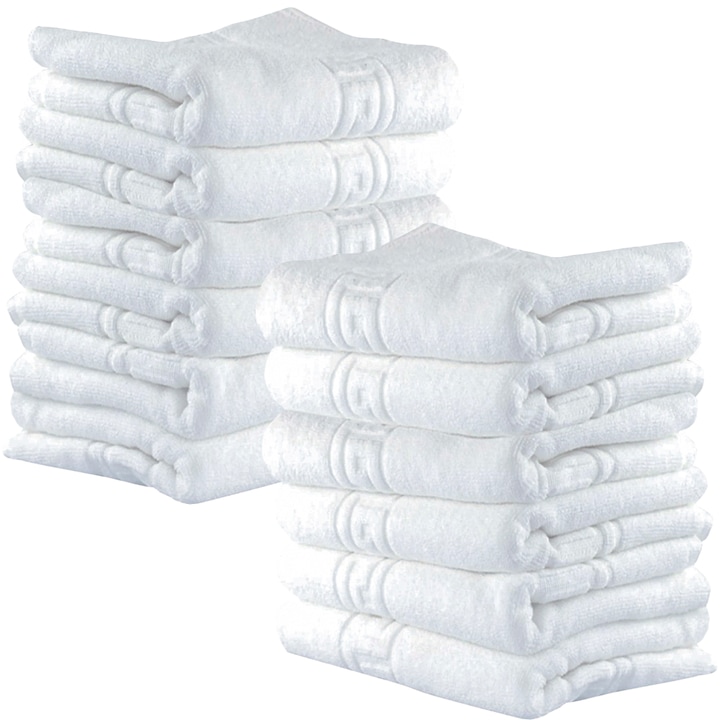 Комплект кърпи за лице Quasar & Co.®, 50 x 90 см, 100% Памук, 12 броя, 600 гр/м2, Бял