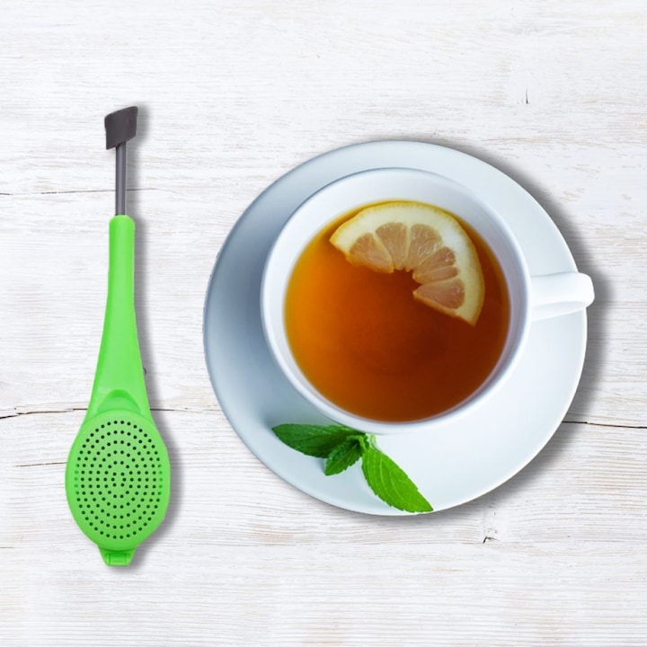 Infuzor cu Strecuratoare pentru Ceai Natual, Reutilizare Indelungata, Premium 2 in 1, PVC Verde, Original Deals®