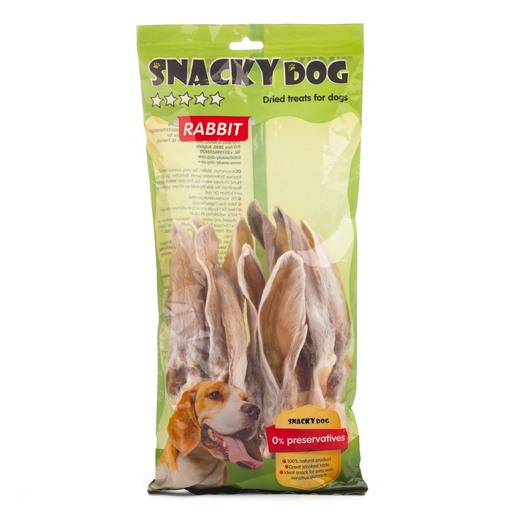 Лакомство за кучета Snacky Dog заешки ушички с козина, 100 гр