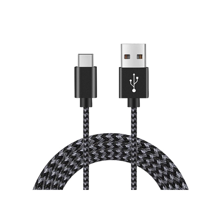 Cablu de date si transfer 2.1A USB la Micro USB, lungime 3 m, textil, Gri