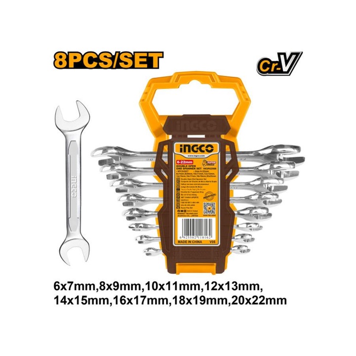 Ingco villáskulcs készlet 8 db-os 6-22 mm
