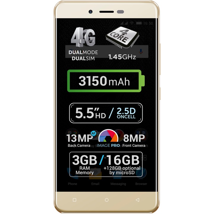 Allview V2 Viper Xe mobiltelefon, Kártyafüggetlen, Dual SIM, 16GB, LTE, Arany